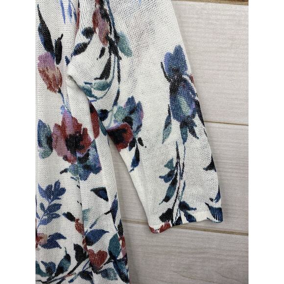 J Jill Cardigan Womens XLP Linen Blend White Floral Boho Tunic Open Knit Relaxed - Picture 6 of 12